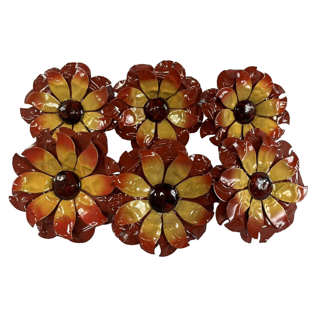 6 Pier 1 Metal Floral Sunflower Napkin Ring Holders Summer Fall Autumn Harvest